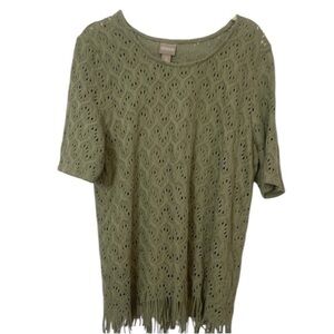 Chicos Sage Green Open  Cottagecore Weave Fringe Bottom Too Size Large